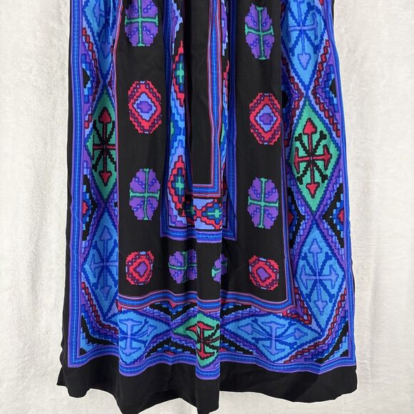 Vintage Anne Crimmins For Umi Collections Silk Aztec Abstract Print Skirt Sz 12 - Picture 2 of 6
